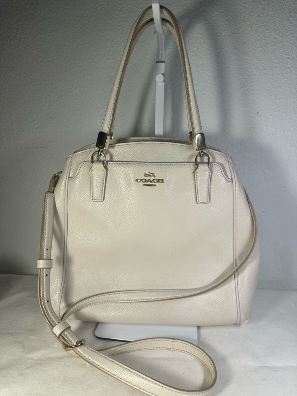 Coach Minetta Ivory Pebbled Leather Satchel with Crossbody Strap 34633